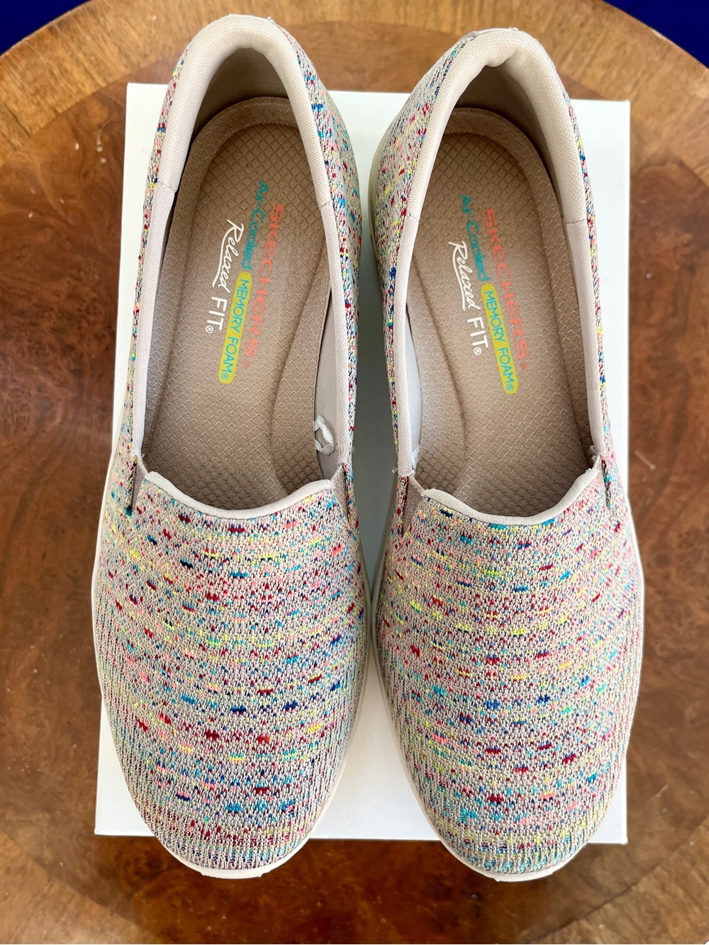 Skechers Multi-Color Taupe Knit Memory Foam Slip-On Loafers, size 8